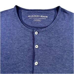 Mizzen + Main Henley Shirt Men 2XL Blue Solid Roll Tab Long Sleeve Tee Pullover